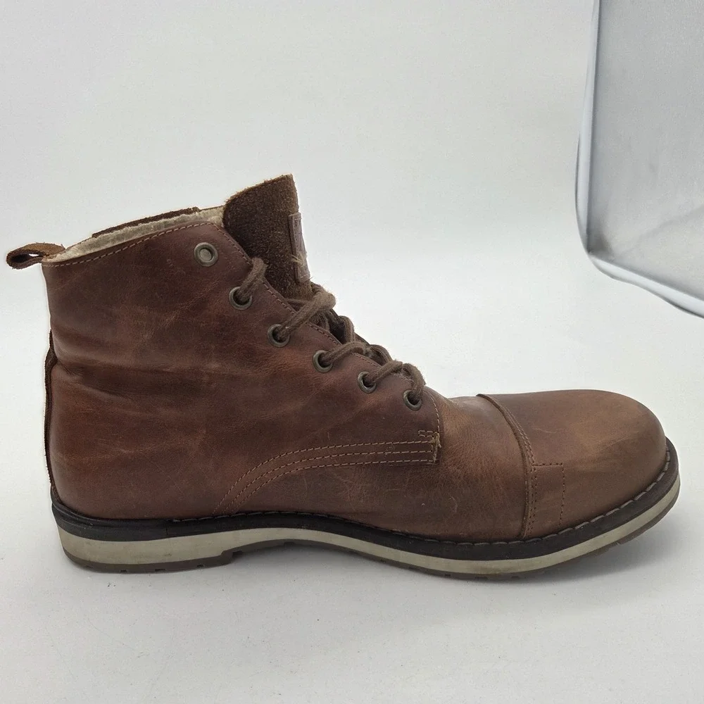 Bull Boxer Gelos Boots Mens Sz 12 Brown Leather Sherpa lining Chukka Military